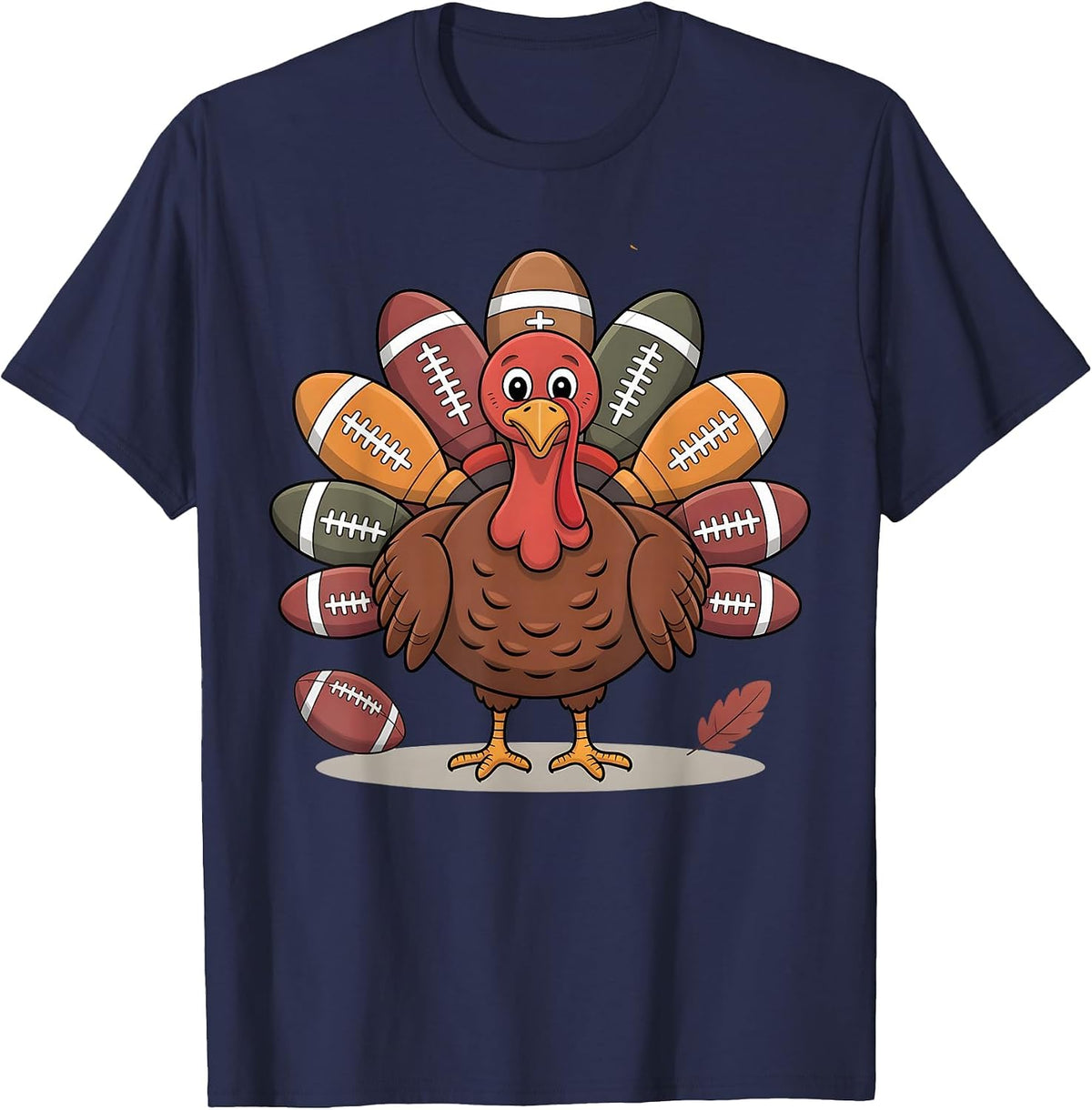 Thankful Football Turkey Thanksgiving Fall Boys Men Women T-Shirt - Navy Blue