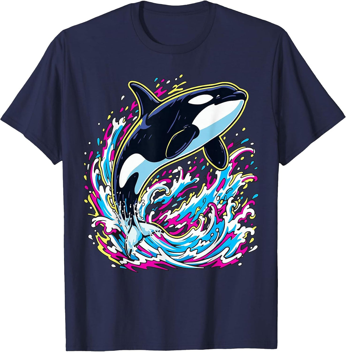 Colorful Animal Ocean Orca Killer Whale T-Shirt - Navy Blue