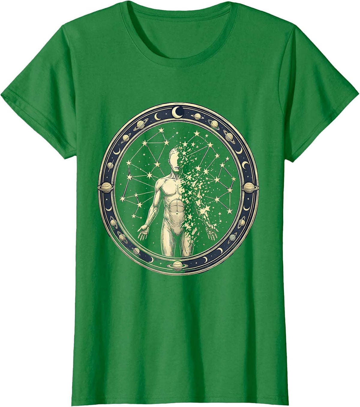 Human Constellation Dissolve Galaxy Space Art T-Shirt - Kelly Green