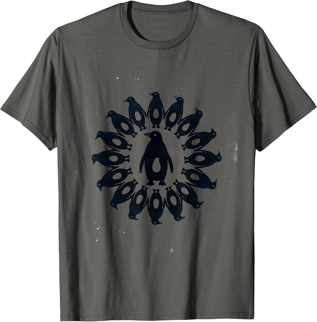 Penguin Family Circle Huddle Graphic Design T-Shirt - Asphalt Grey