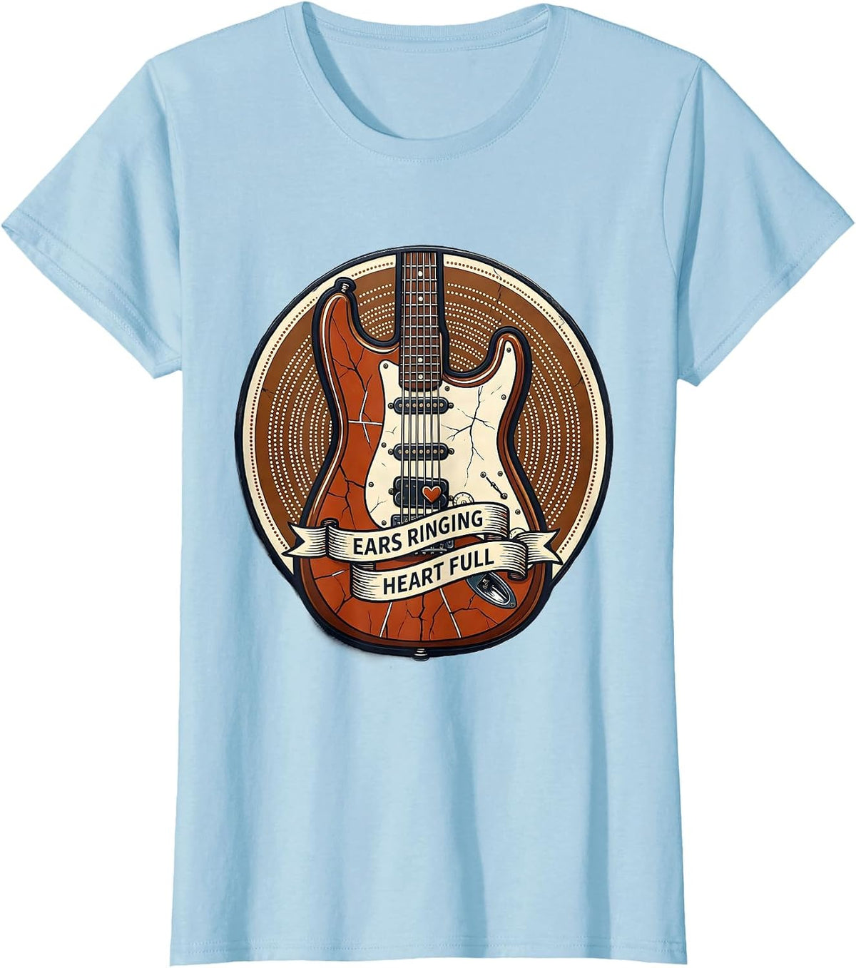 Women's Ears Ringing Heart Full Concert Music Design T-Shirt - Baby Blue