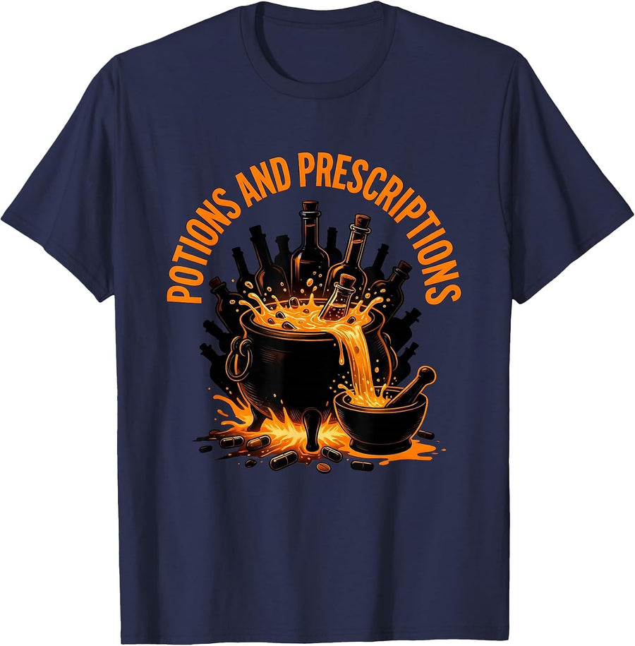 Boo Crew Pharmacist Halloween Potions Design T-Shirt - Navy Blue