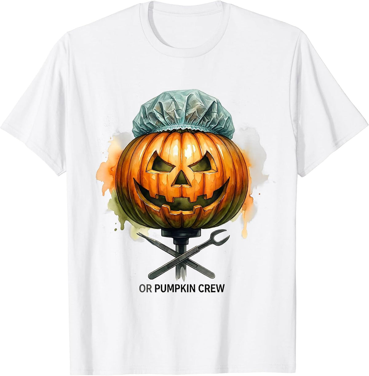 OR Pumpkin Crew Watercolor Halloween Nurse Crew Halloween T-Shirt - White