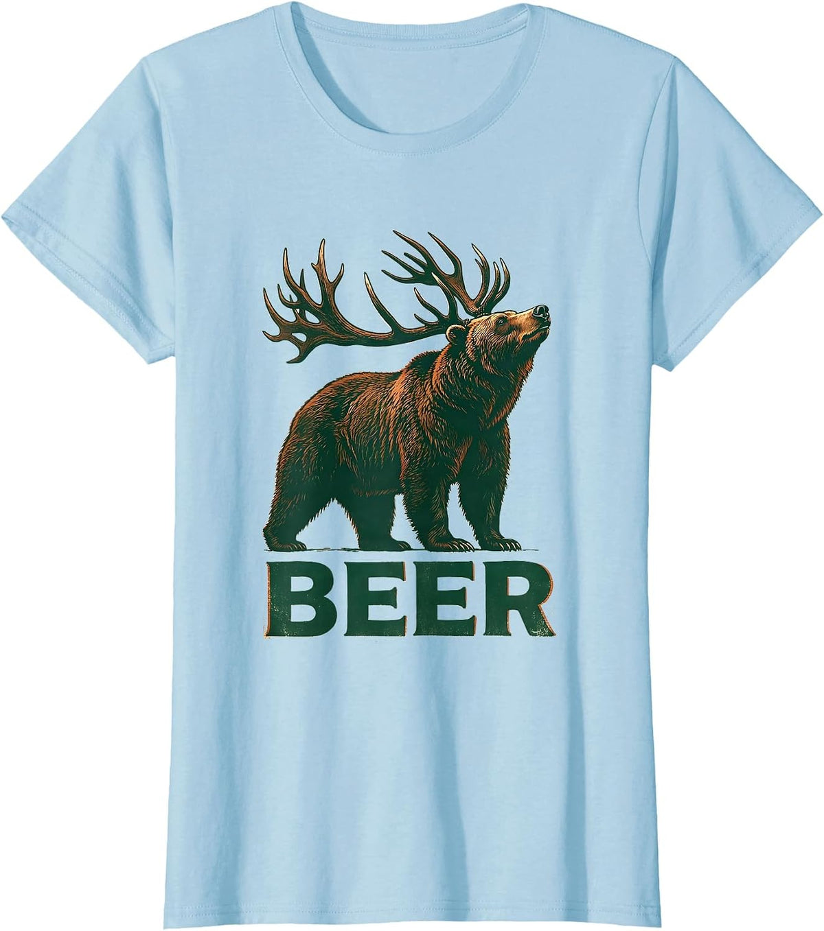BEER Vintage Bear Deer Funny Hunting Drinking Humor T-Shirt - Baby Blue