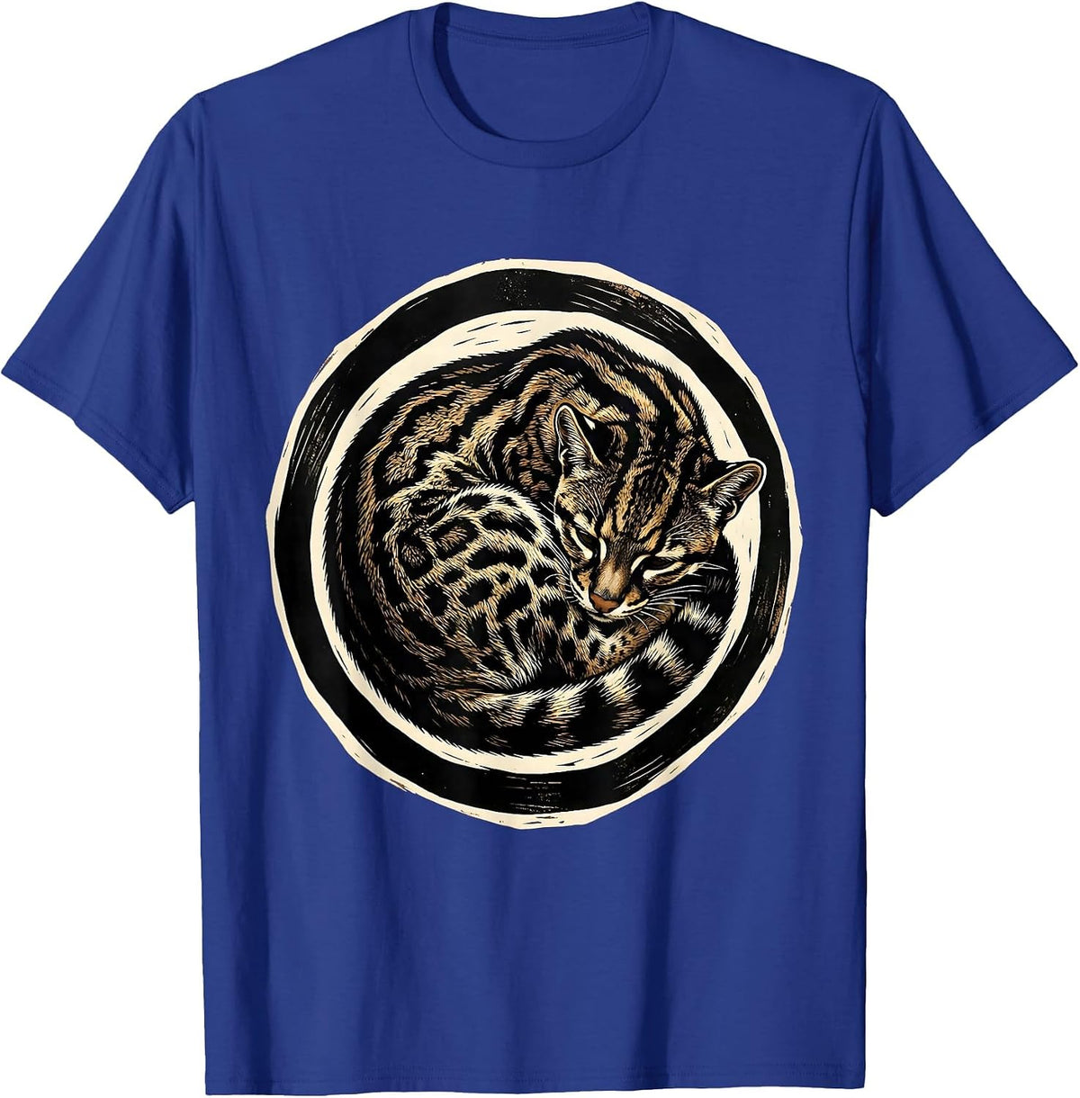 Ocelot Sleeping Curl Wild Cat Animal Print T-Shirt - Royal Blue