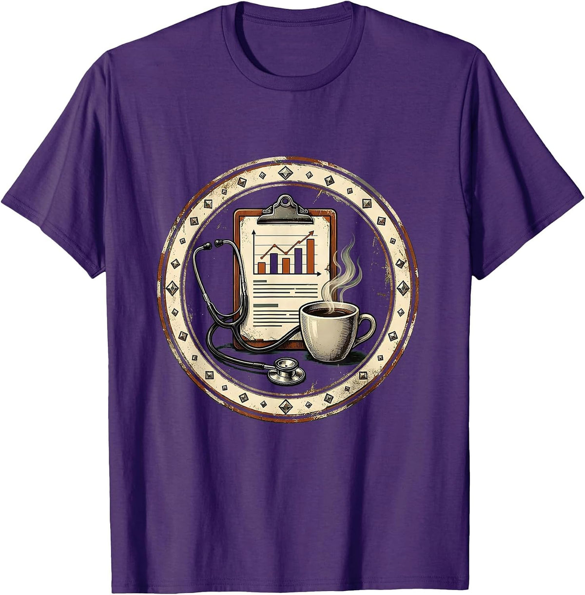 Men's Medical Assistant Clipboard and Coffee Graphic T-Shirt - Purple