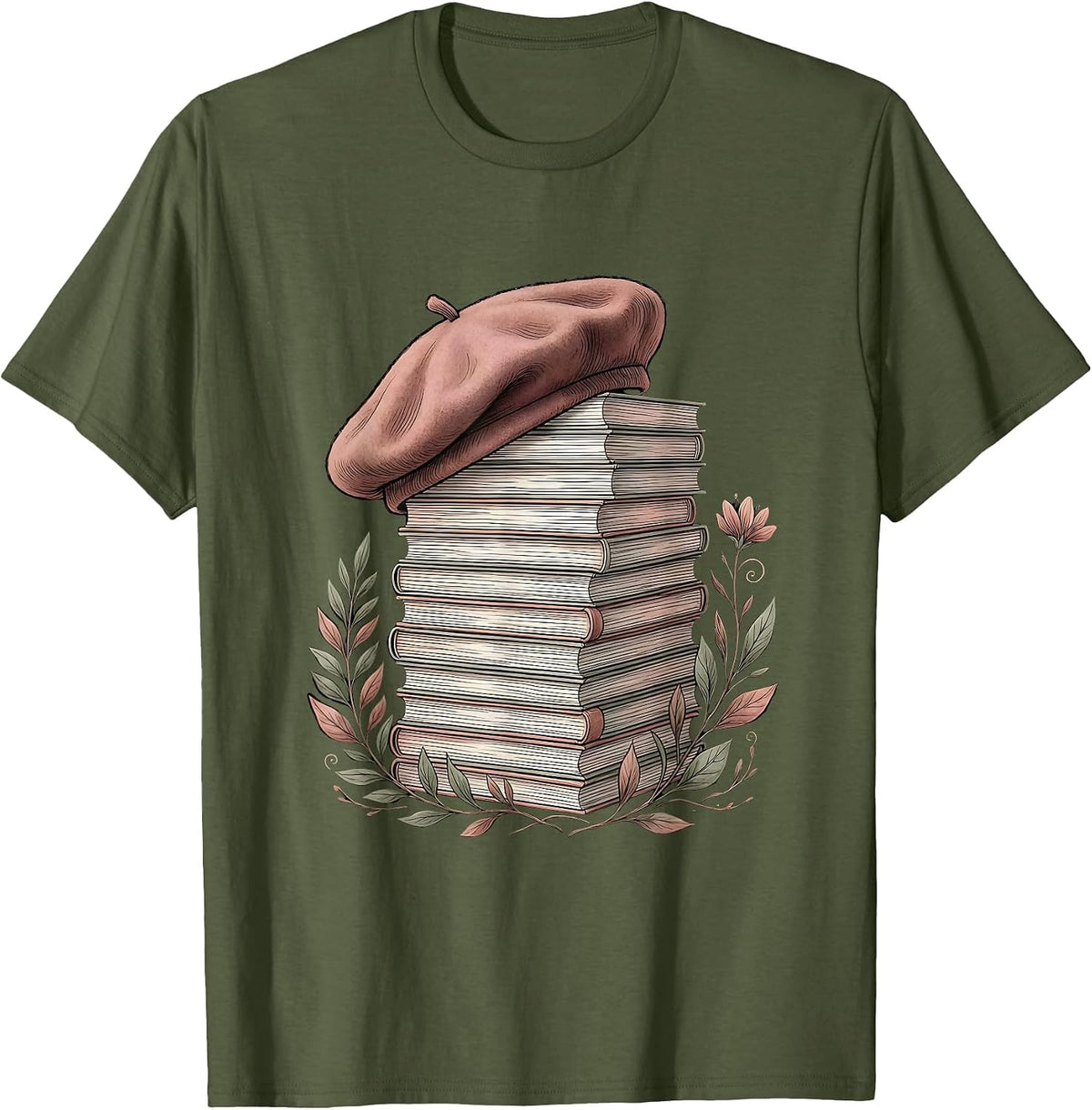 Men's Gigi Chic Beret Fashion Magazine Stack Graphic T-Shirt - Olive Green