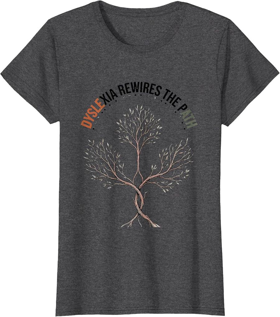 Women's Dyslexia Rewires The Path Dyslexia Teacher Awareness SPED T-Shirt - Dark Heather Grey