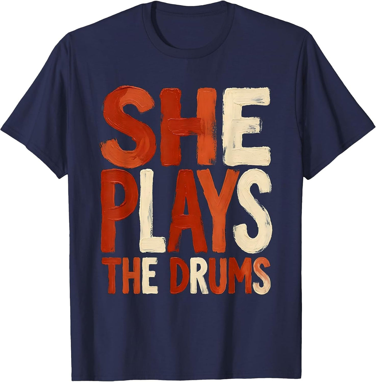 She Plays The Drums Band Music Design T-Shirt - Navy Blue