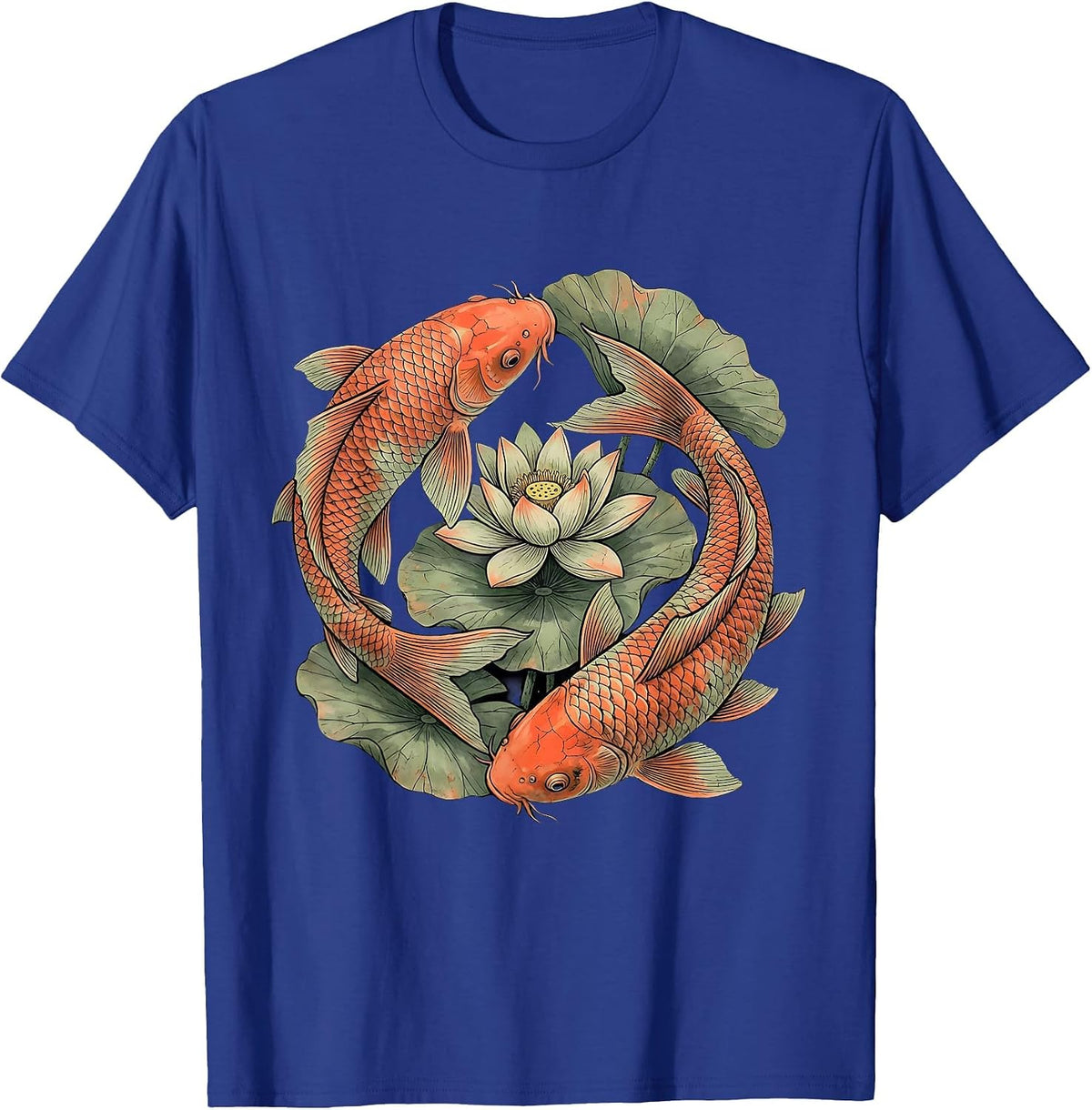 Koi Fish Lily Pad Pond Hawaiian Design T-Shirt - Royal Blue