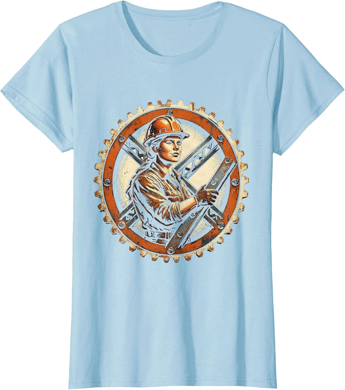 Do It Lady Iron Worker Hard Hat Builder Tee T-Shirt - Baby Blue