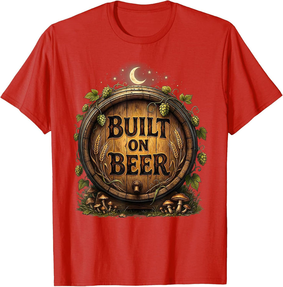 Men's Built on Beer Graphic Design for Beer Lovers T-Shirt - Red