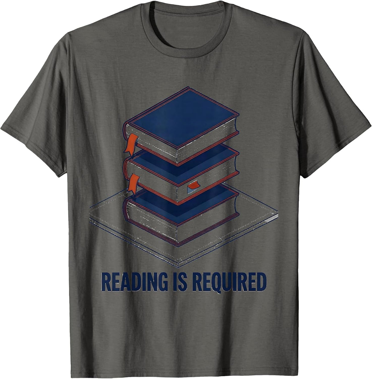 Reading Is Required Exploded Book Stack Literary Humor T-Shirt - Asphalt Grey