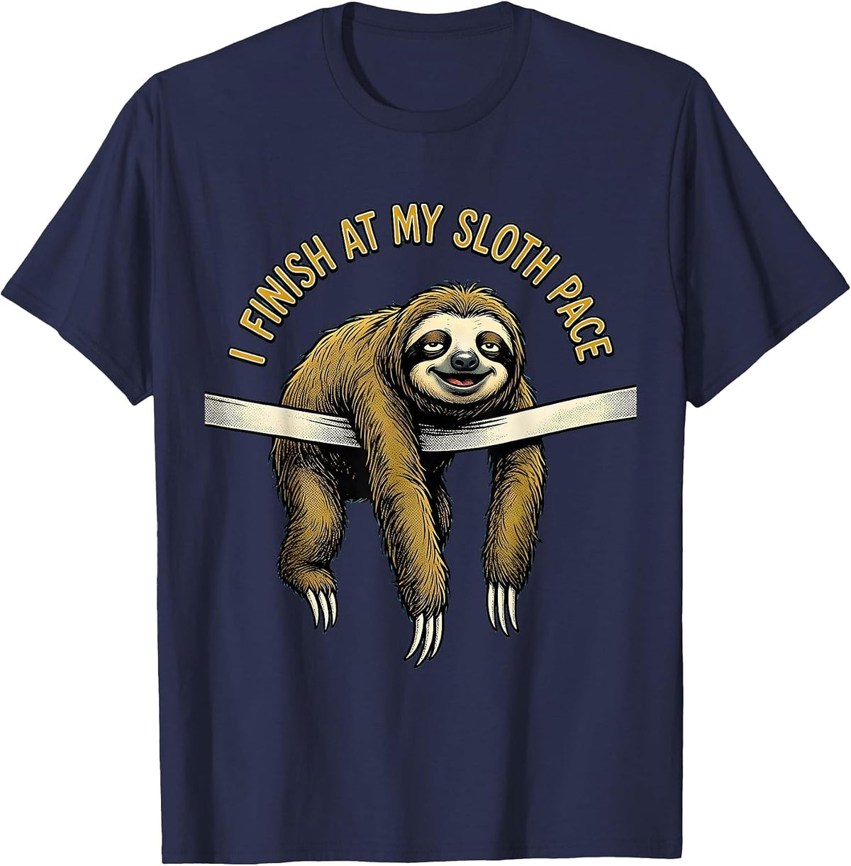 Men's I Finish At My Sloth Pace Funny Sloth Lover Humor T-Shirt - Navy Blue