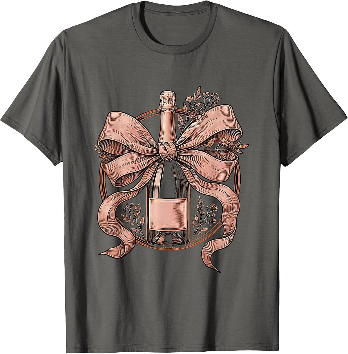 Gigi Champagne Bottle Bow Graphic Tee T-Shirt - Asphalt Grey