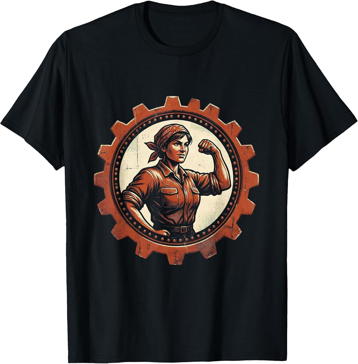 Men's Rosie the Riveter Factory Worker Silhouette T-Shirt - Black