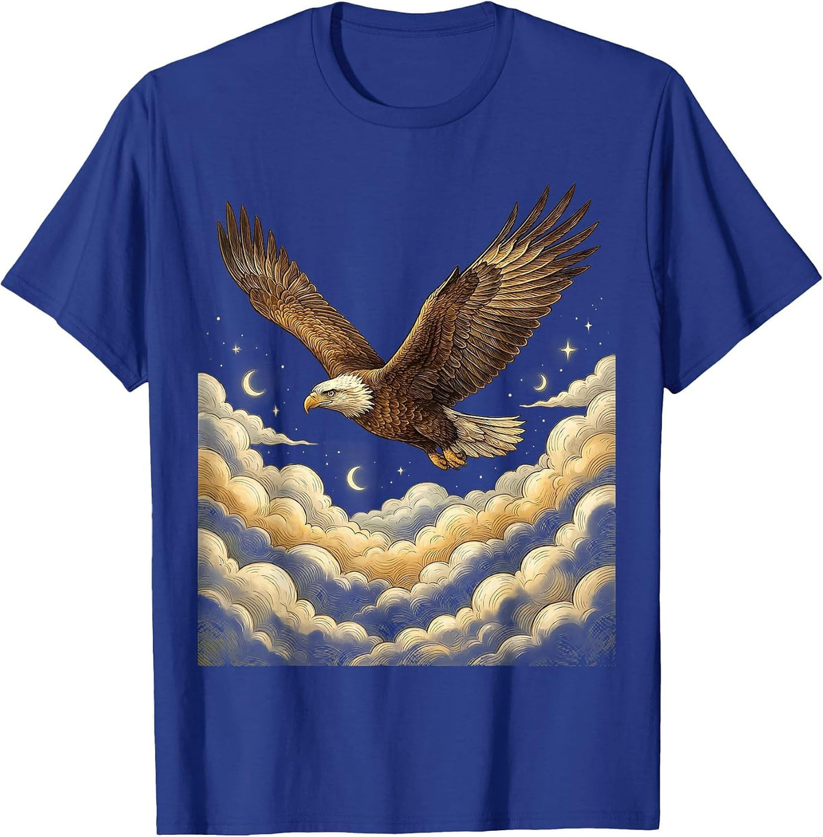 Eagle Soaring Above Storm Clouds Illustration T-Shirt - Royal Blue