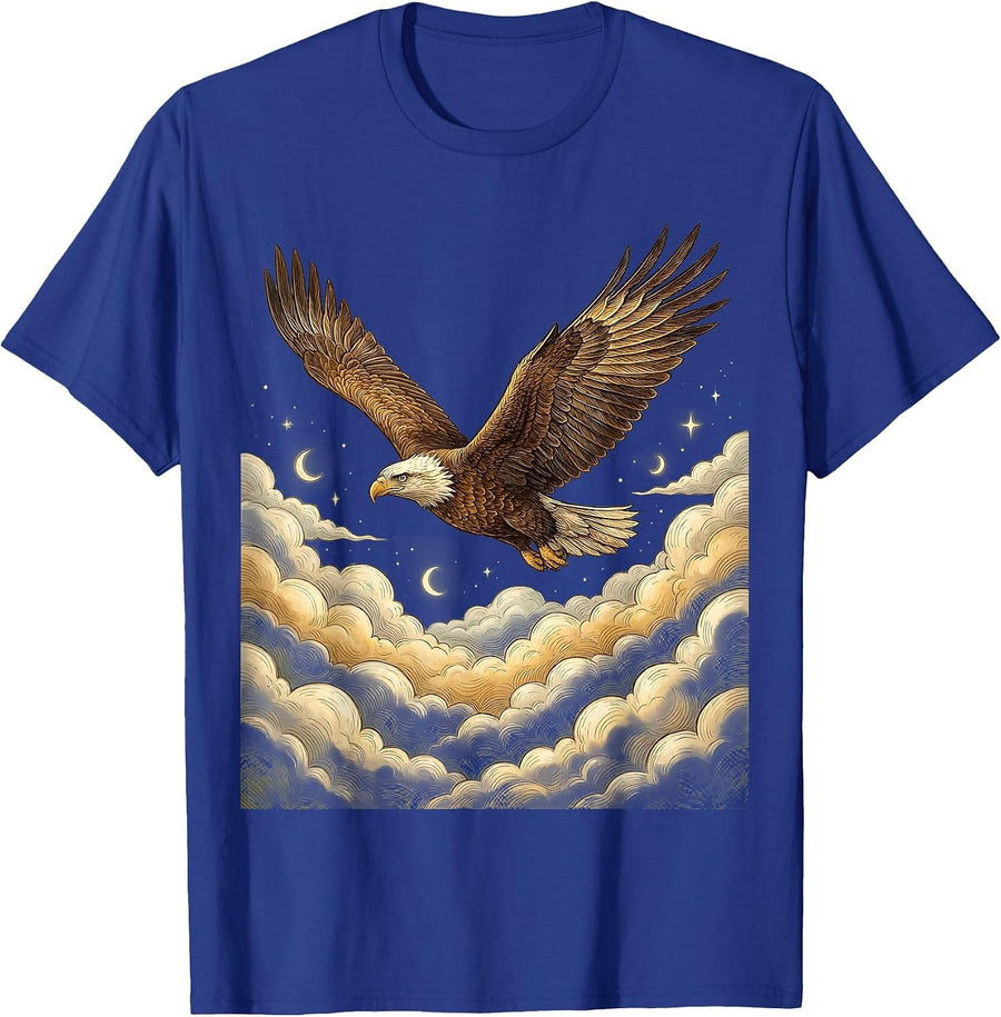 Eagle Soaring Above Storm Clouds Illustration T-Shirt - Royal Blue