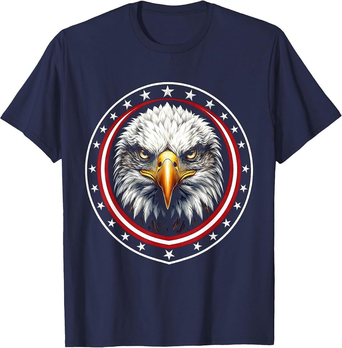 Fierce Bald Eagle Portrait Patriotic Design T-Shirt - Navy Blue