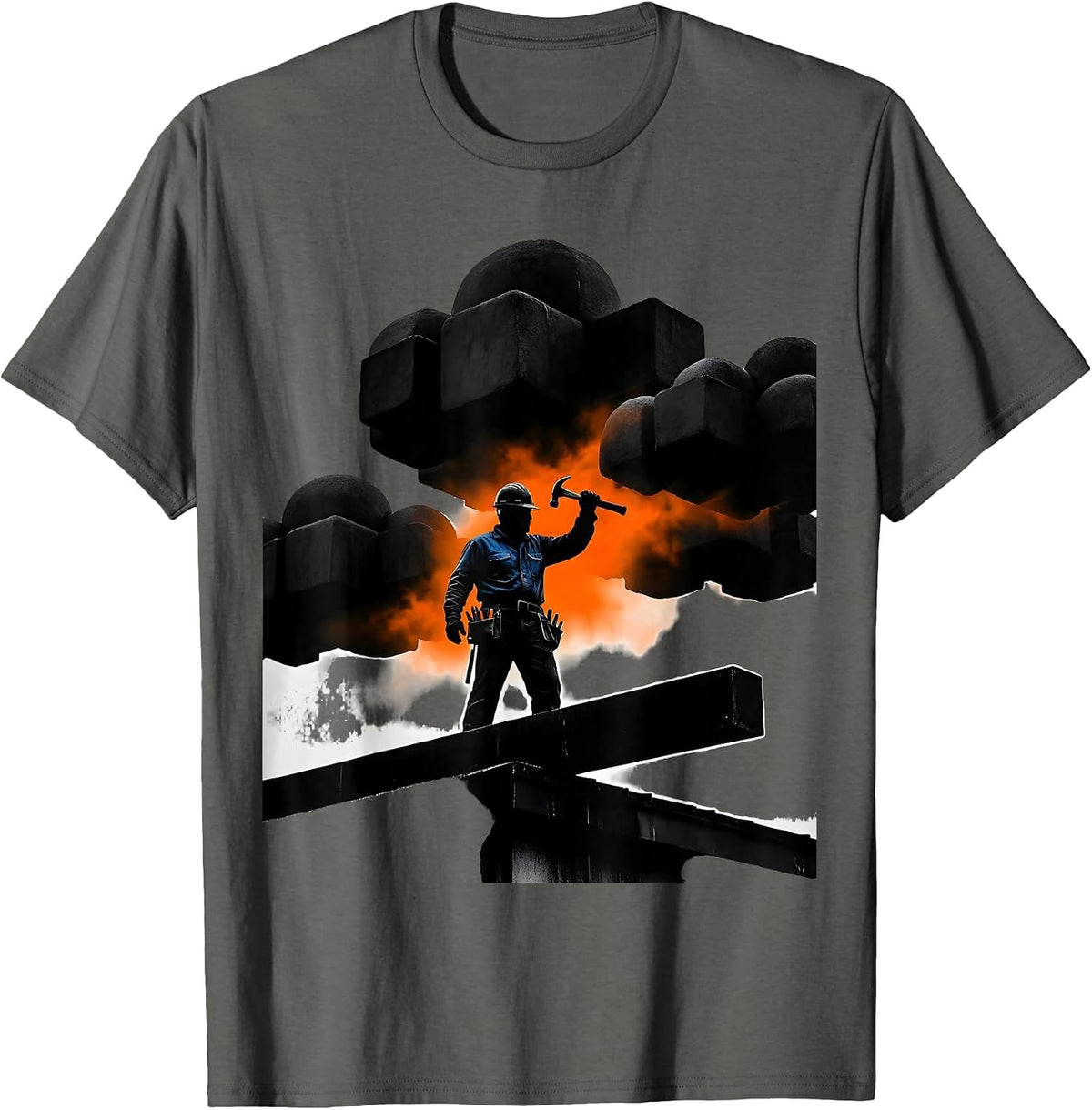 Men's Rooftop Worker Silhouette Stormy Sky Graphic T-Shirt - Asphalt Grey
