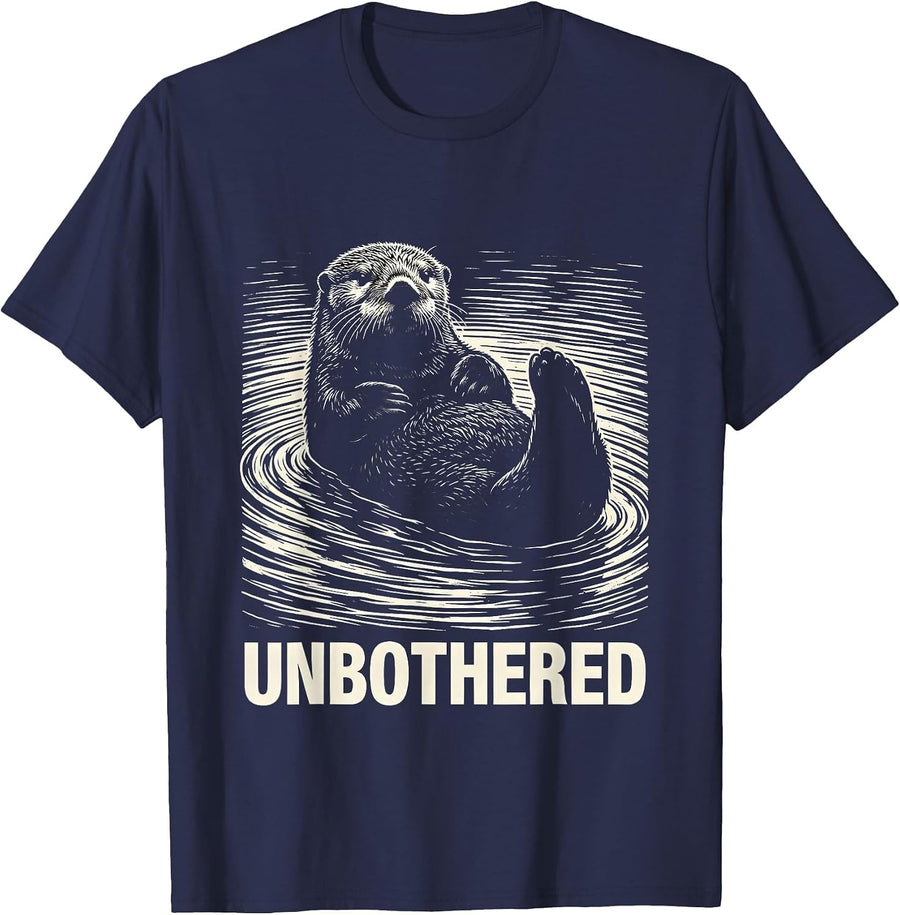 Unbothered Scratchboard Otter Resting Animal Lover Humor T-Shirt - Navy Blue