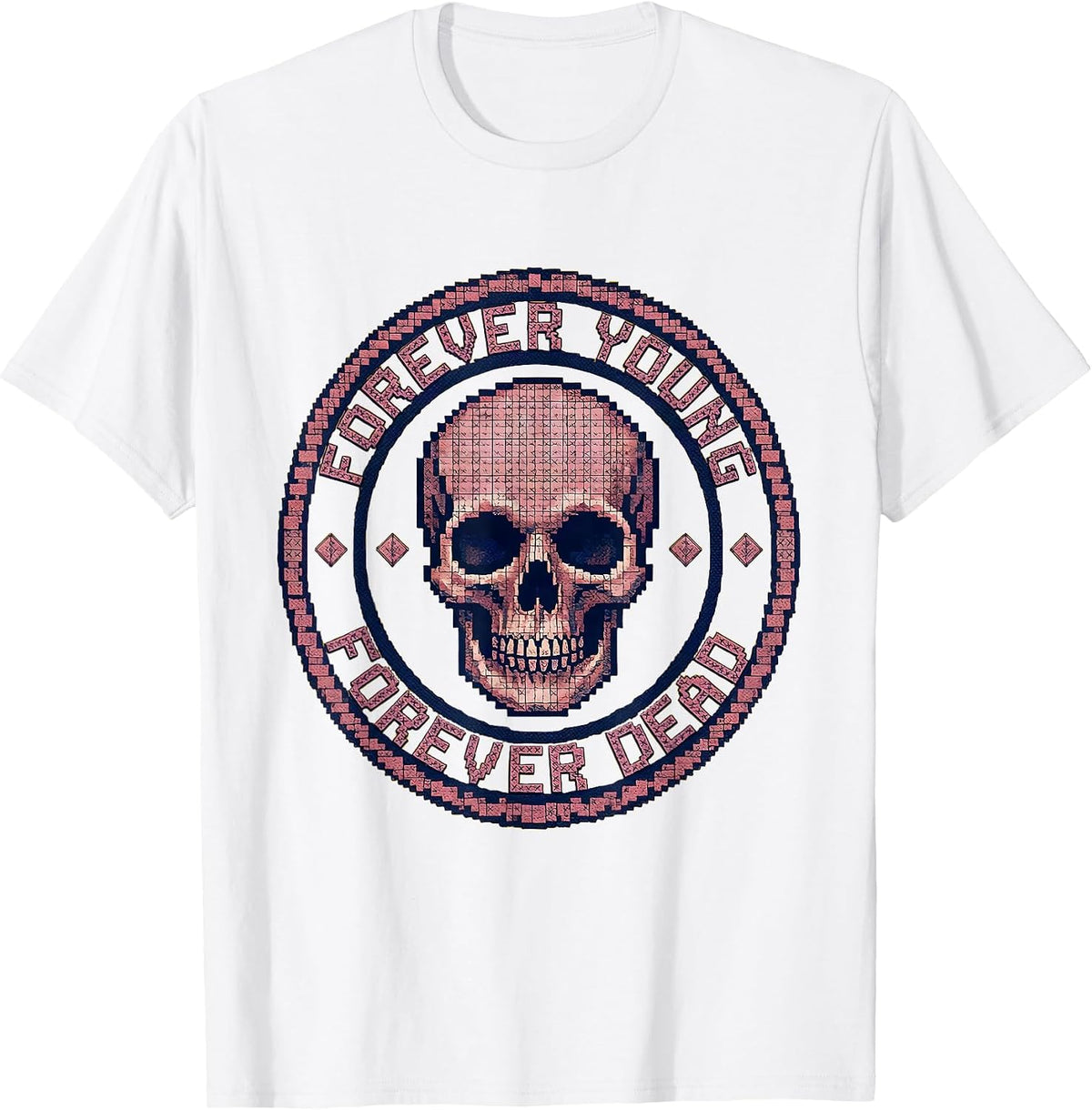Men's Forever Young Forever Dead Skull Graphic Design T-Shirt - White
