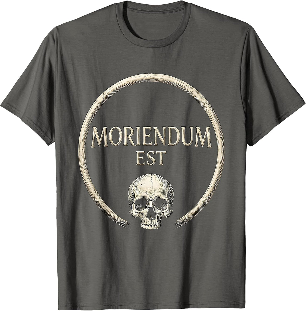 MORIENDUM EST Stoic Philosophy Memento Mori Quote T-Shirt - Asphalt Grey