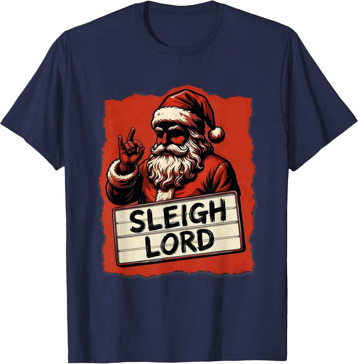 Sleigh Lord Sign Painter Heavy Metal Rock Christmas Humor T-Shirt - Navy Blue
