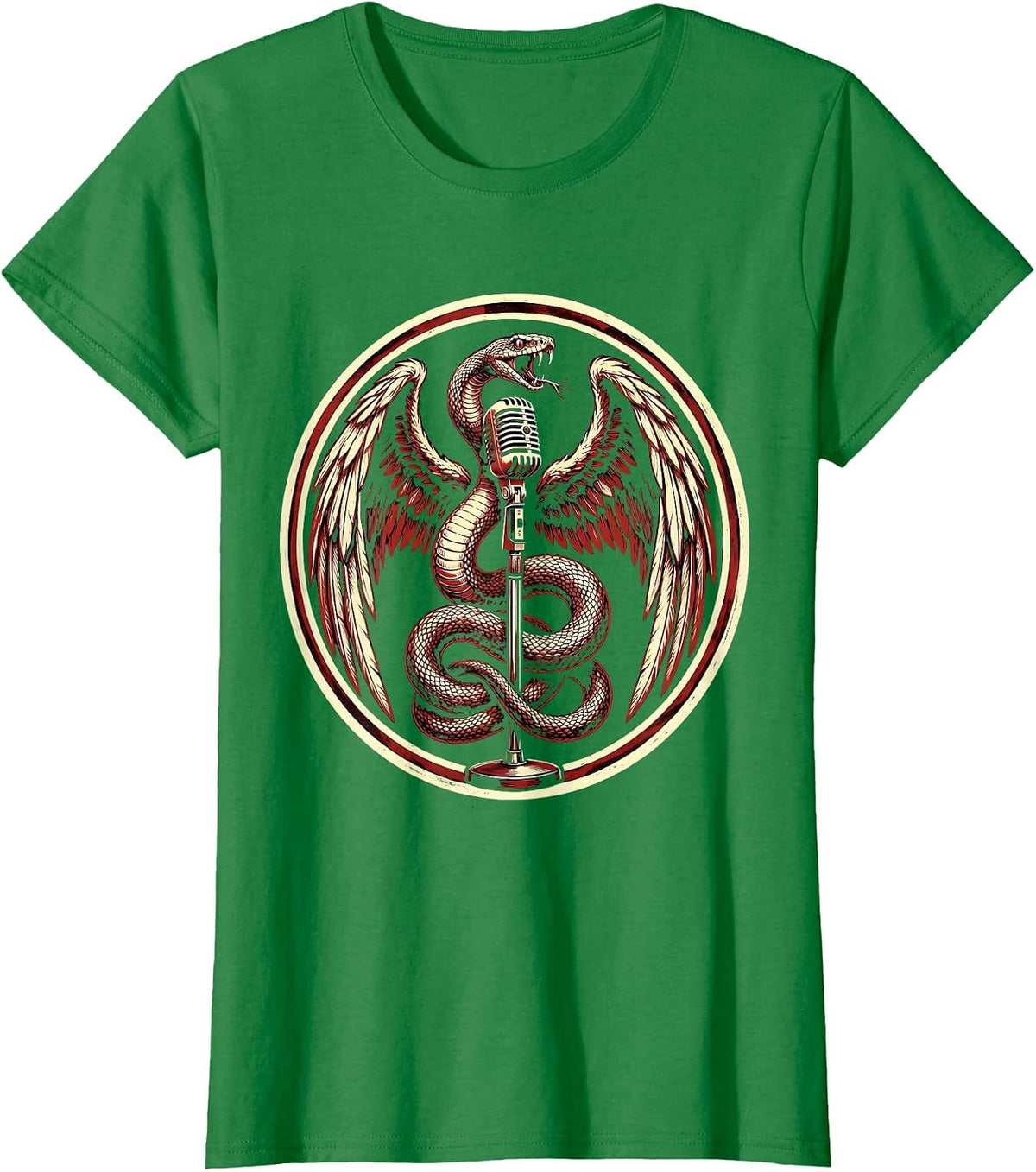 Women's Winged Serpent Microphone Rock Band Graphic T-Shirt - Kelly Green