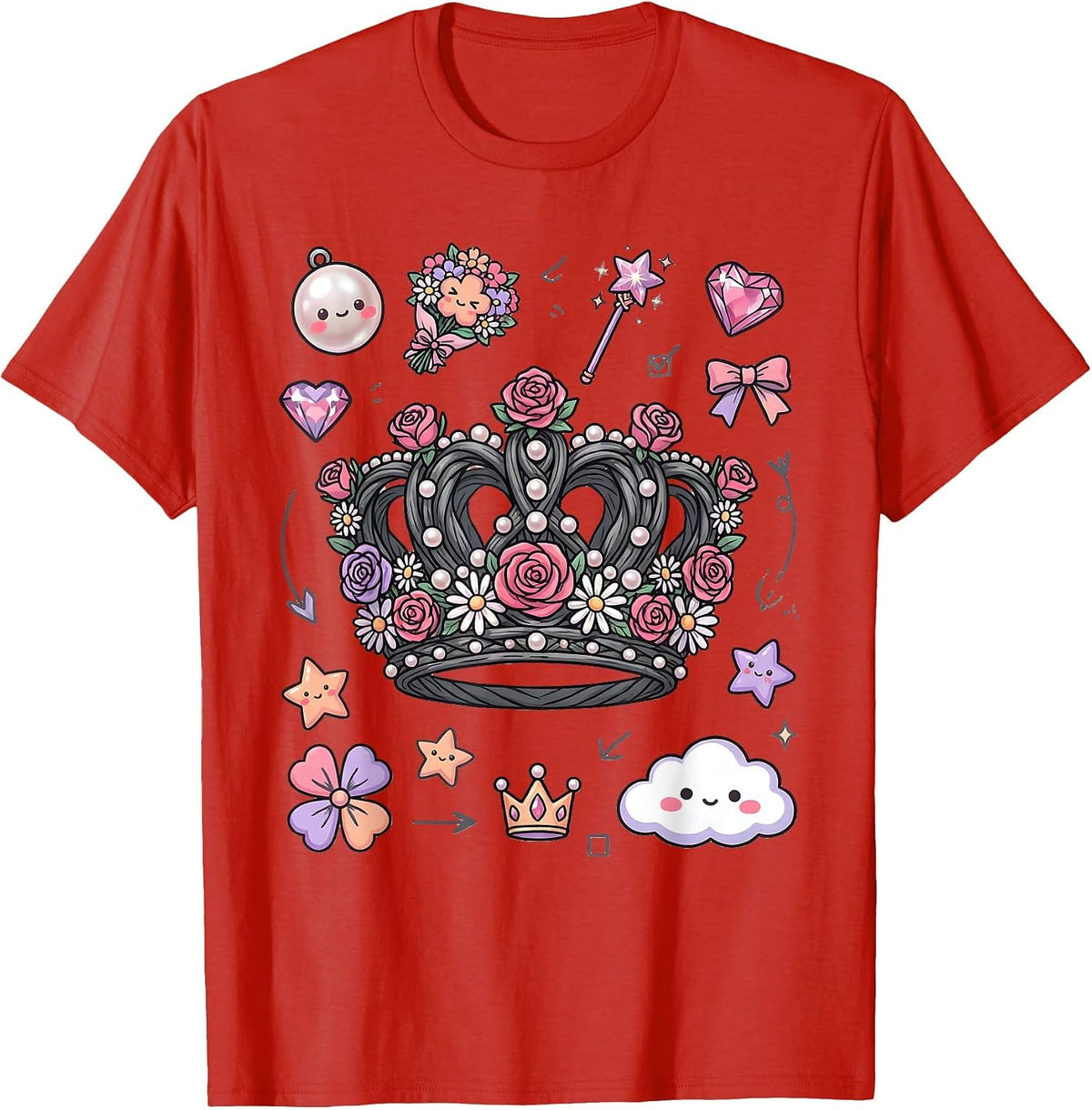 Men's Gigi Floral Pearl Crown Illustration T-Shirt - Red