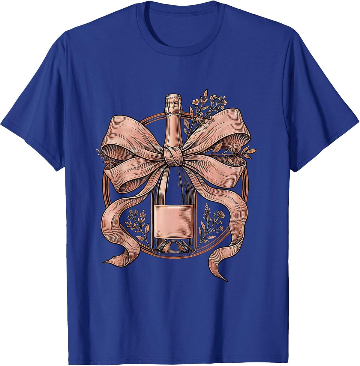 Gigi Champagne Bottle Bow Graphic Tee T-Shirt - Royal Blue