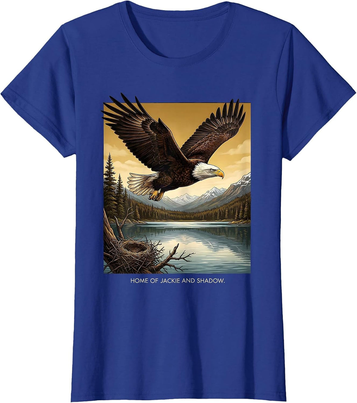 Women's Home Of Jackie And Shadow Vintage Bald Eagle Memorial Big T-Shirt - Royal Blue