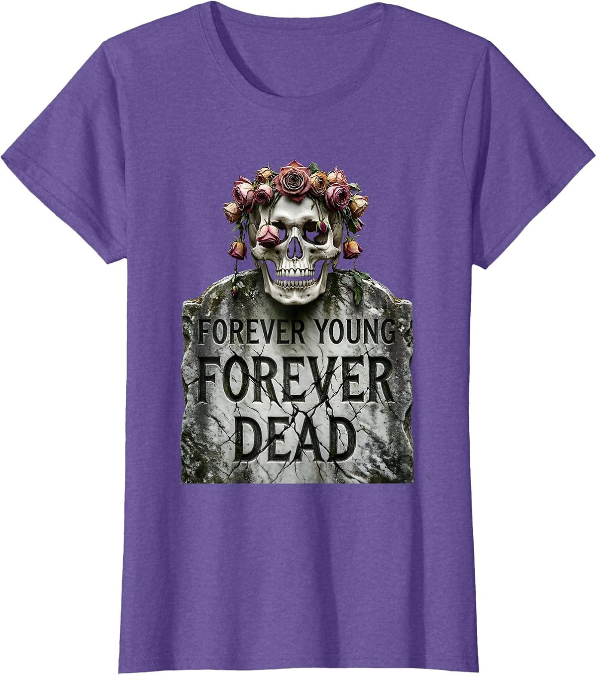 Forever Young Forever Dead Skull Graphic Design T-Shirt - Purple Heather