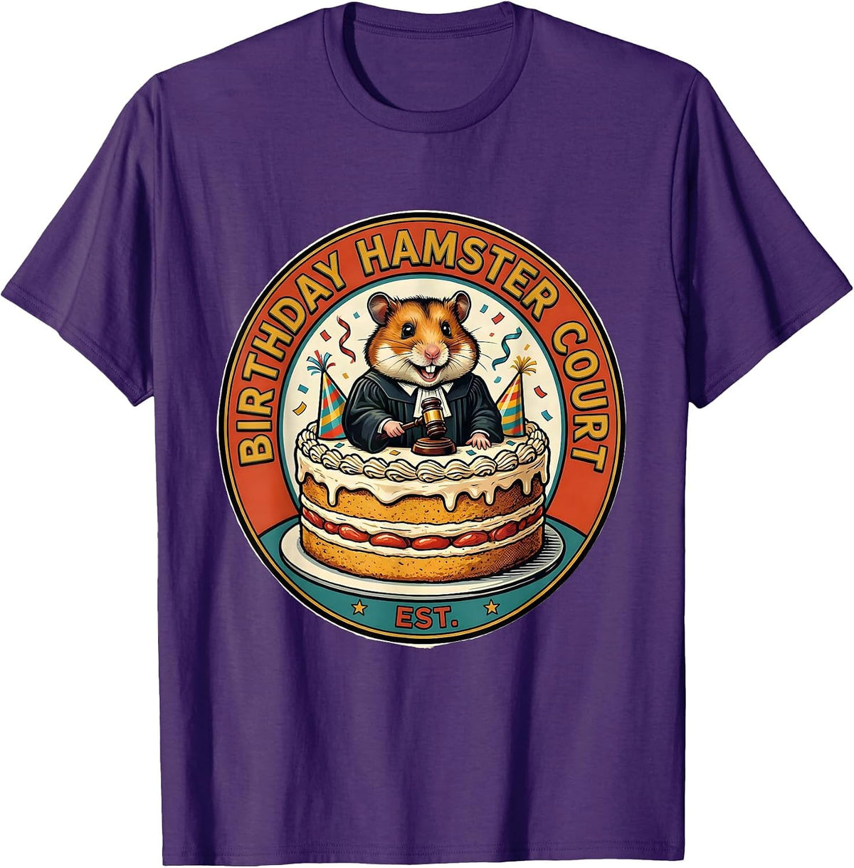 Men's Birthday Hamster Court Retro Advertising Mascot Cute Hamster T-Shirt - Purple