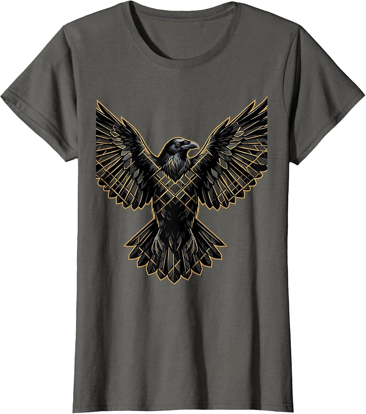 Women's Crow Geometric Diamond Pattern Graphic Tee T-Shirt - Asphalt Grey