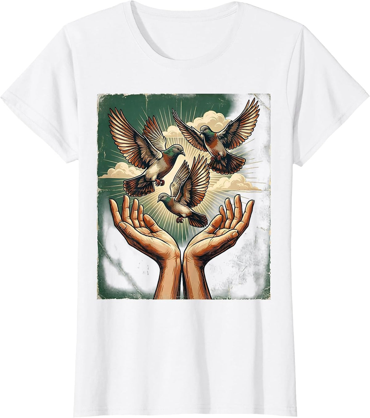 Women's Gigi Doves Released Into the Sky Illustration T-Shirt - White