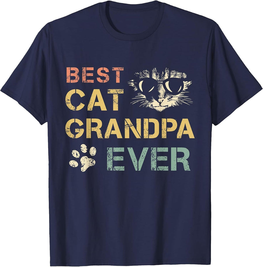 Best Cat Grandpa Ever Grandparents Day Feline Meow Kitty T-Shirt - Navy Blue