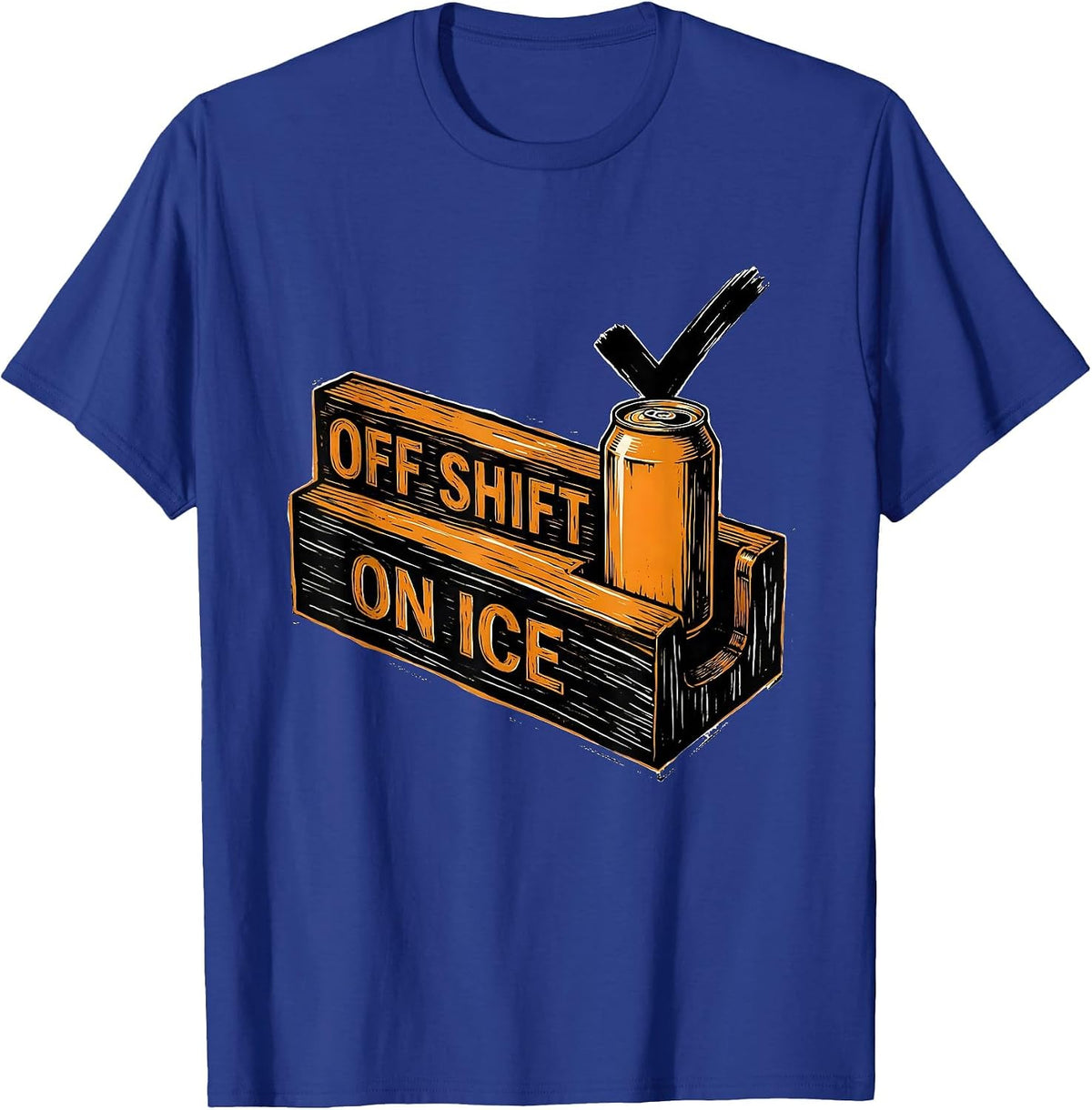 Men's Off Shift On Ice Linocut Labor Day Cookout Beer Humor T-Shirt - Royal Blue