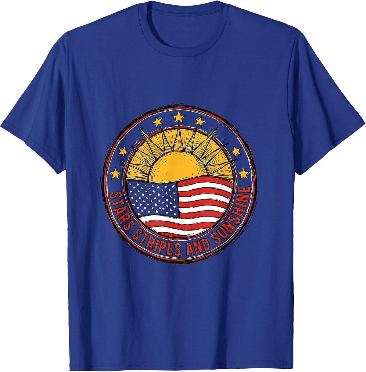 Men's Stars Stripes and Sunshine USA Patriotic Design T-Shirt - Royal Blue