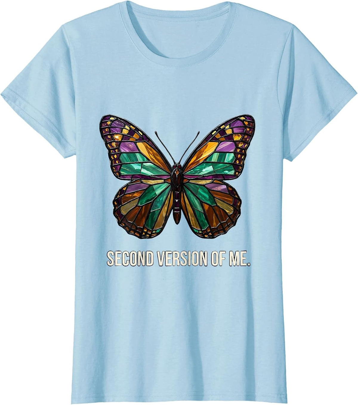 Second Version Of Me Stained Glass Mosaic Butterfly Lover T-Shirt - Baby Blue