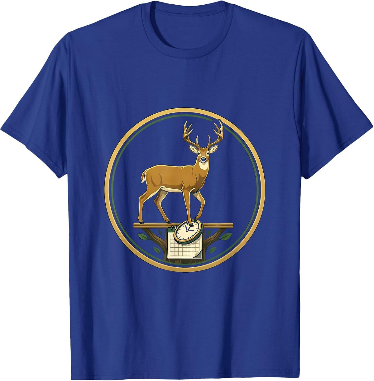Whitetail Buck Deer Hunting Dad Humor Emblem T-Shirt - Royal Blue