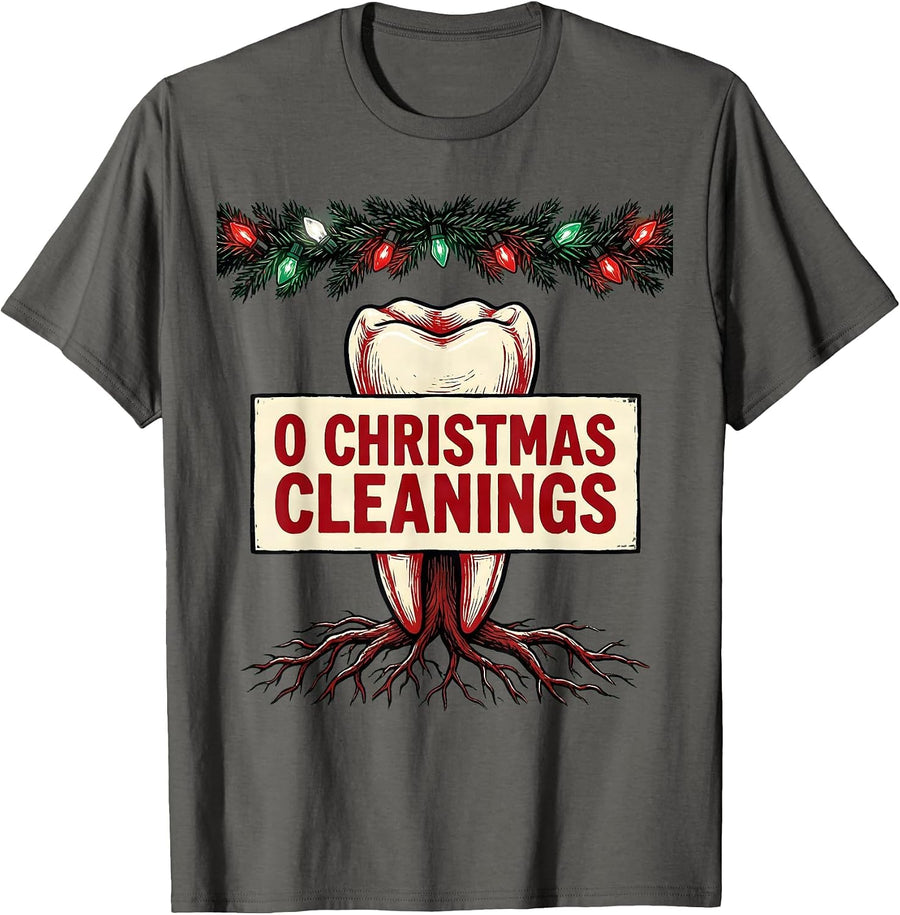 O Christmas Cleanings Funny Dentist Dental Hygienist T-Shirt - Asphalt Grey