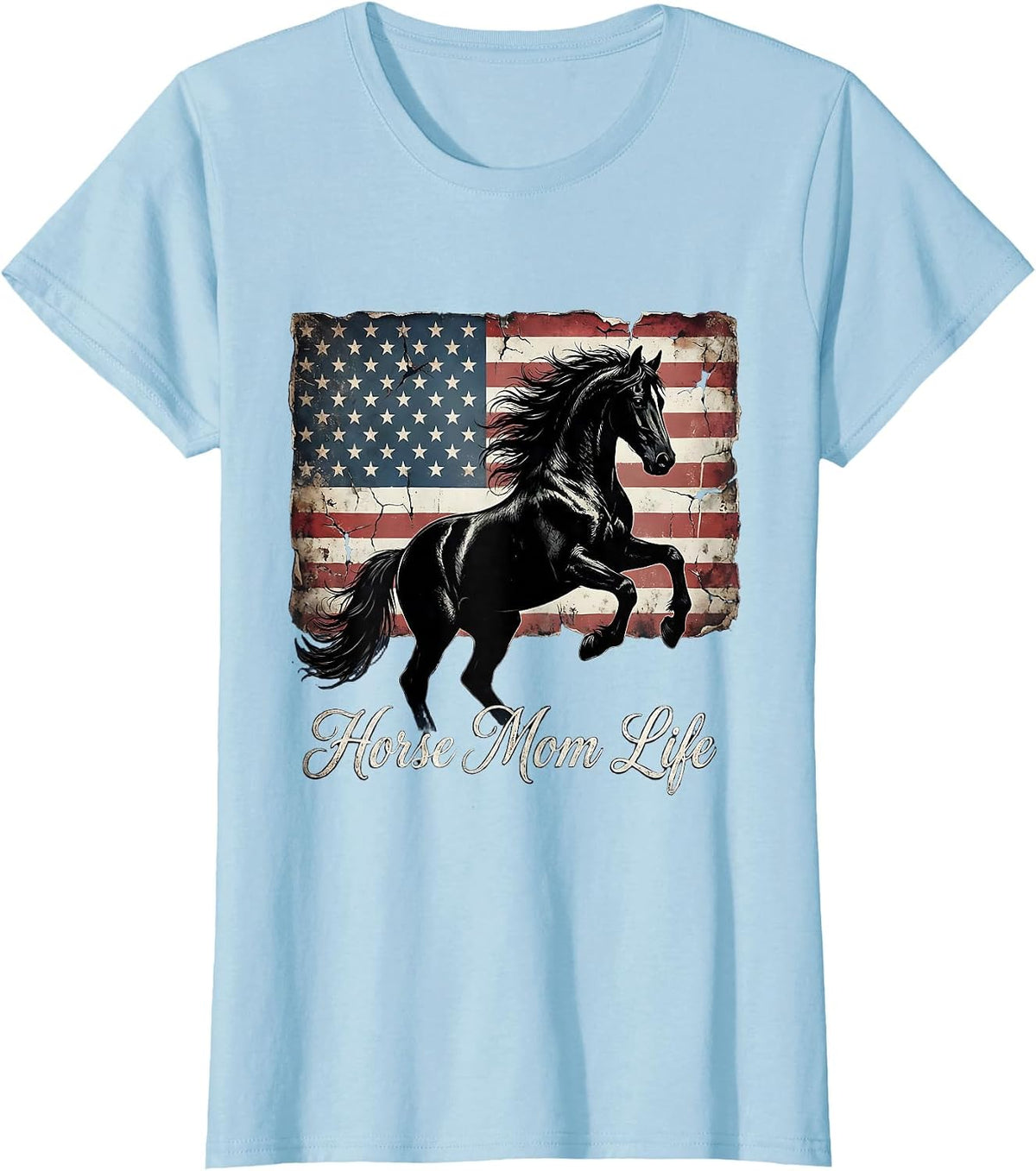 Horse Mom Life Graphic Design T-Shirt - Baby Blue