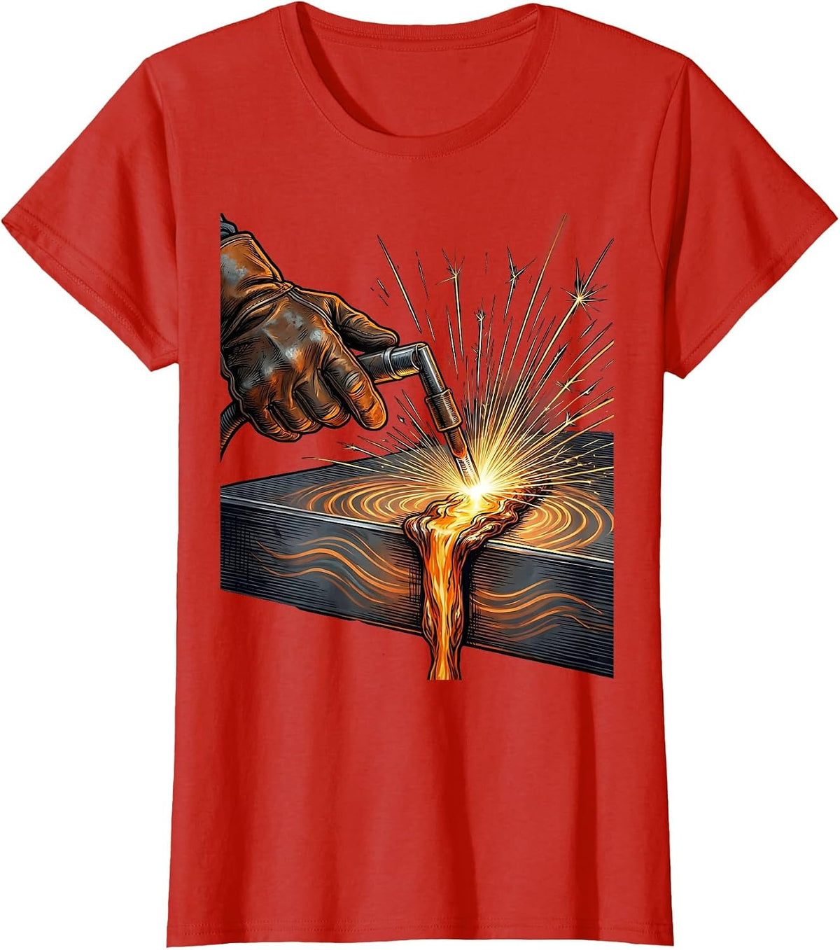 Welder Gloved Hands Torch Steel Graphic T-Shirt - Red