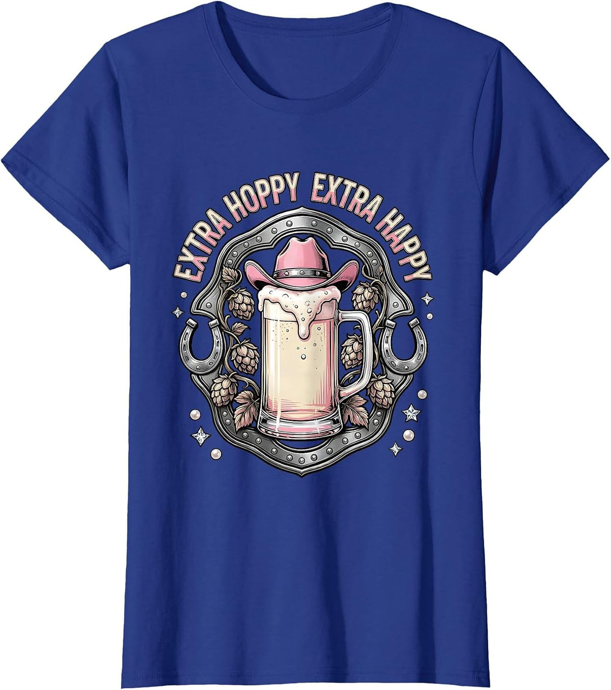 Women's Extra Hoppy Extra Happy Beer Lover Design T-Shirt - Royal Blue