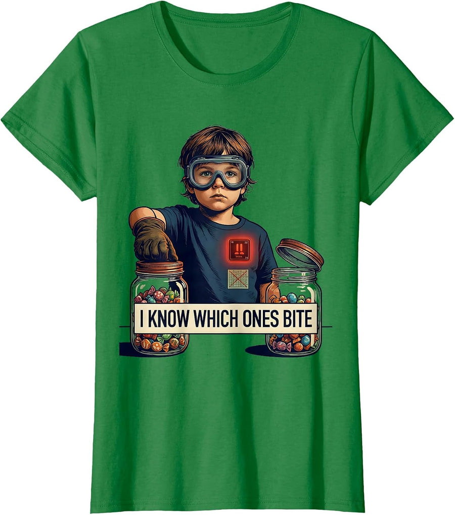 Women's I Know Which Ones Bite Funny Periodic Table Chemistry T-Shirt - Kelly Green