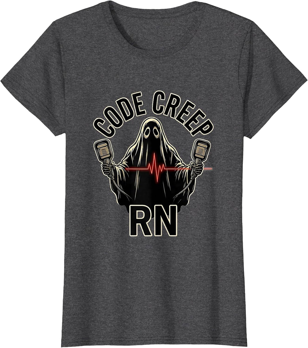 Women's Code Creep RN Funny Halloween Nurse Medical Humor T-Shirt - Dark Heather Grey