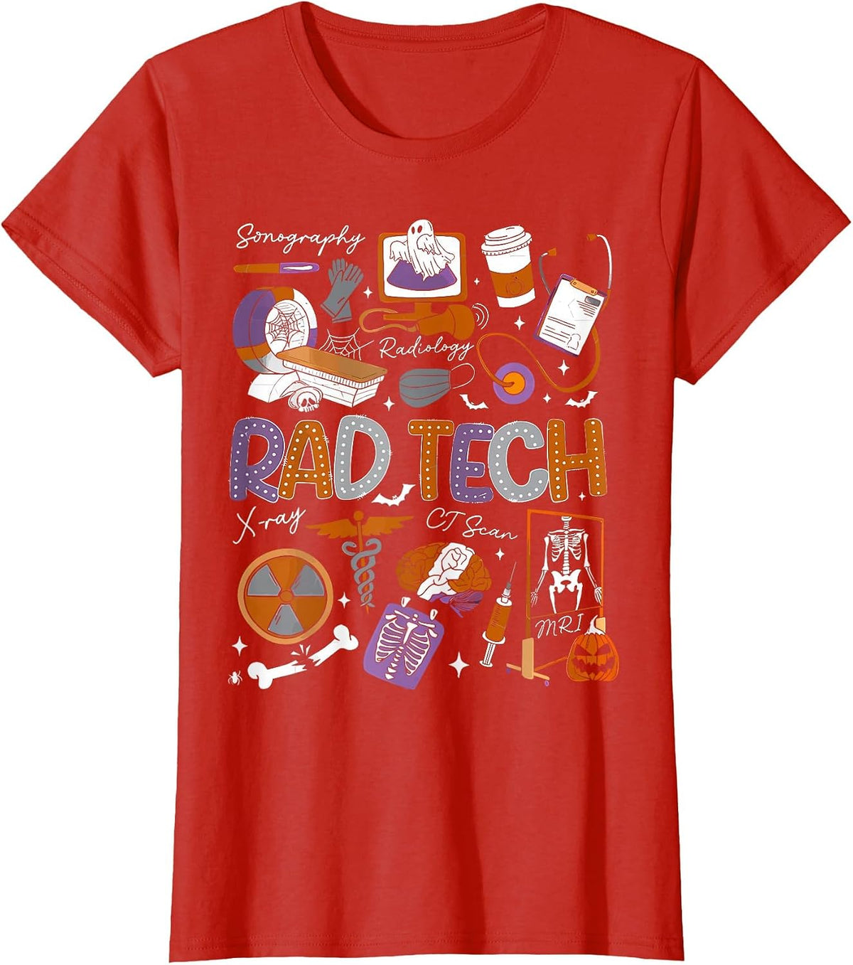Radiology Technologist Halloween Ghost Rad Tech Halloween T-Shirt - Red
