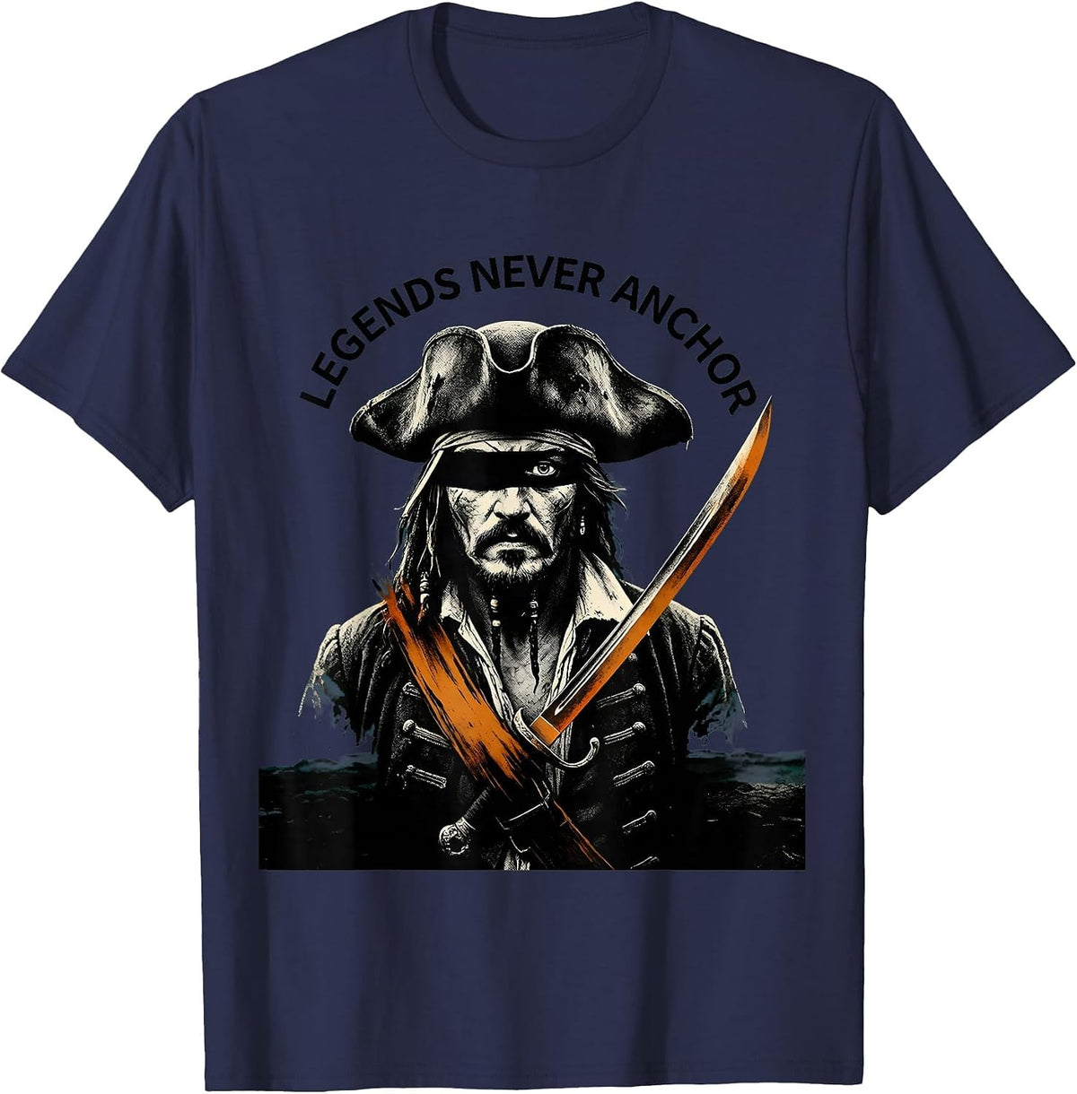 Legends Never Anchor Pirate Adventure Design T-Shirt - Navy Blue
