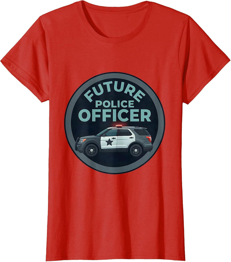Women's Future Police Officer Kids Police Badge Toddler Role Play T-Shirt - Red